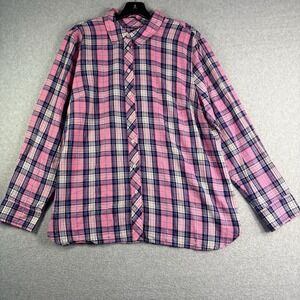Talbots Top Women's XL Long Sleeve Button Up Pink Plaid Metallic Threads